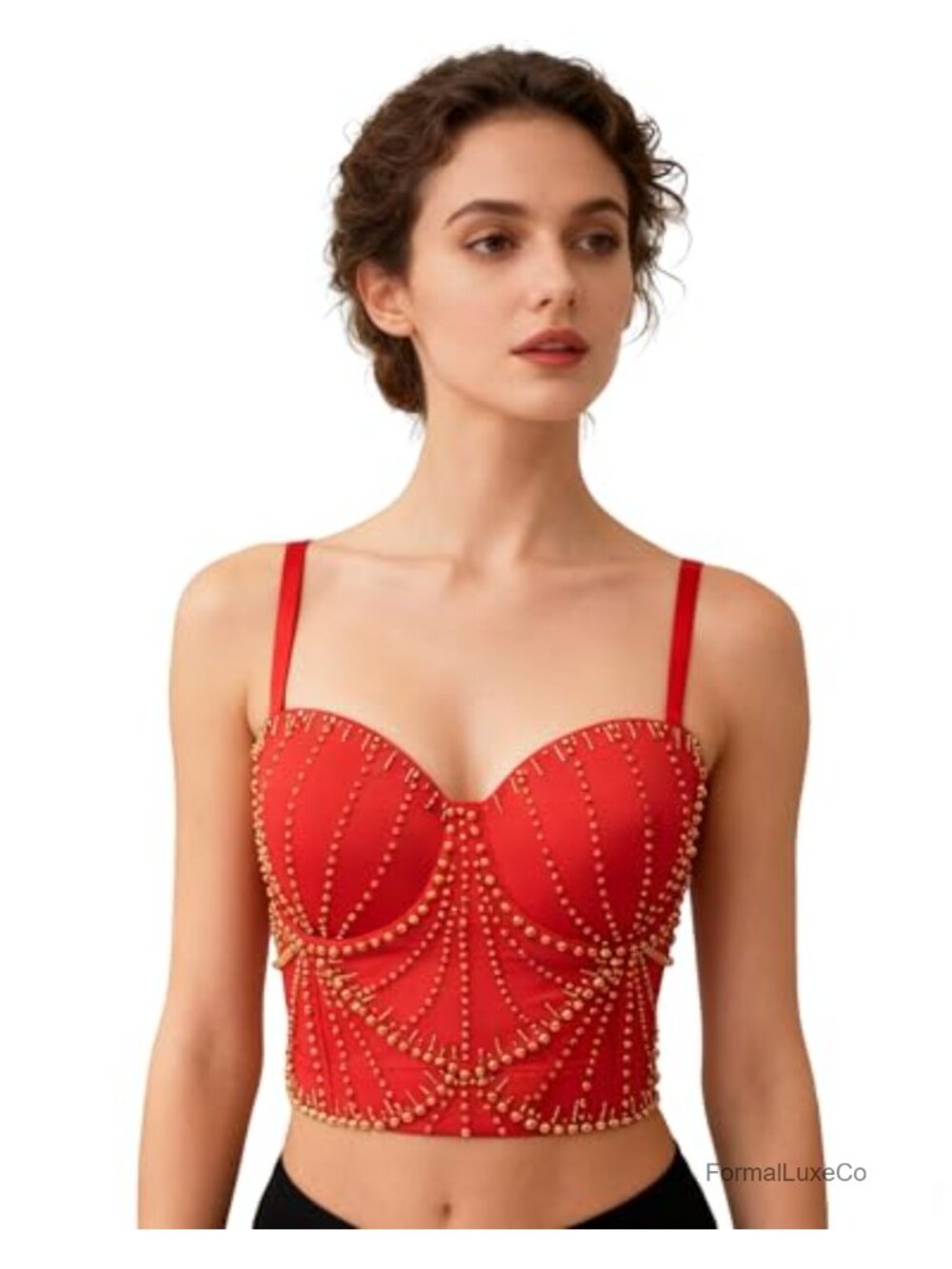Beaded Corset Top Adjustable Straps Push-Up Bustier